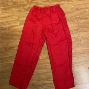 Flax Baggy Wide Leg Linen Red Pants Pockets M